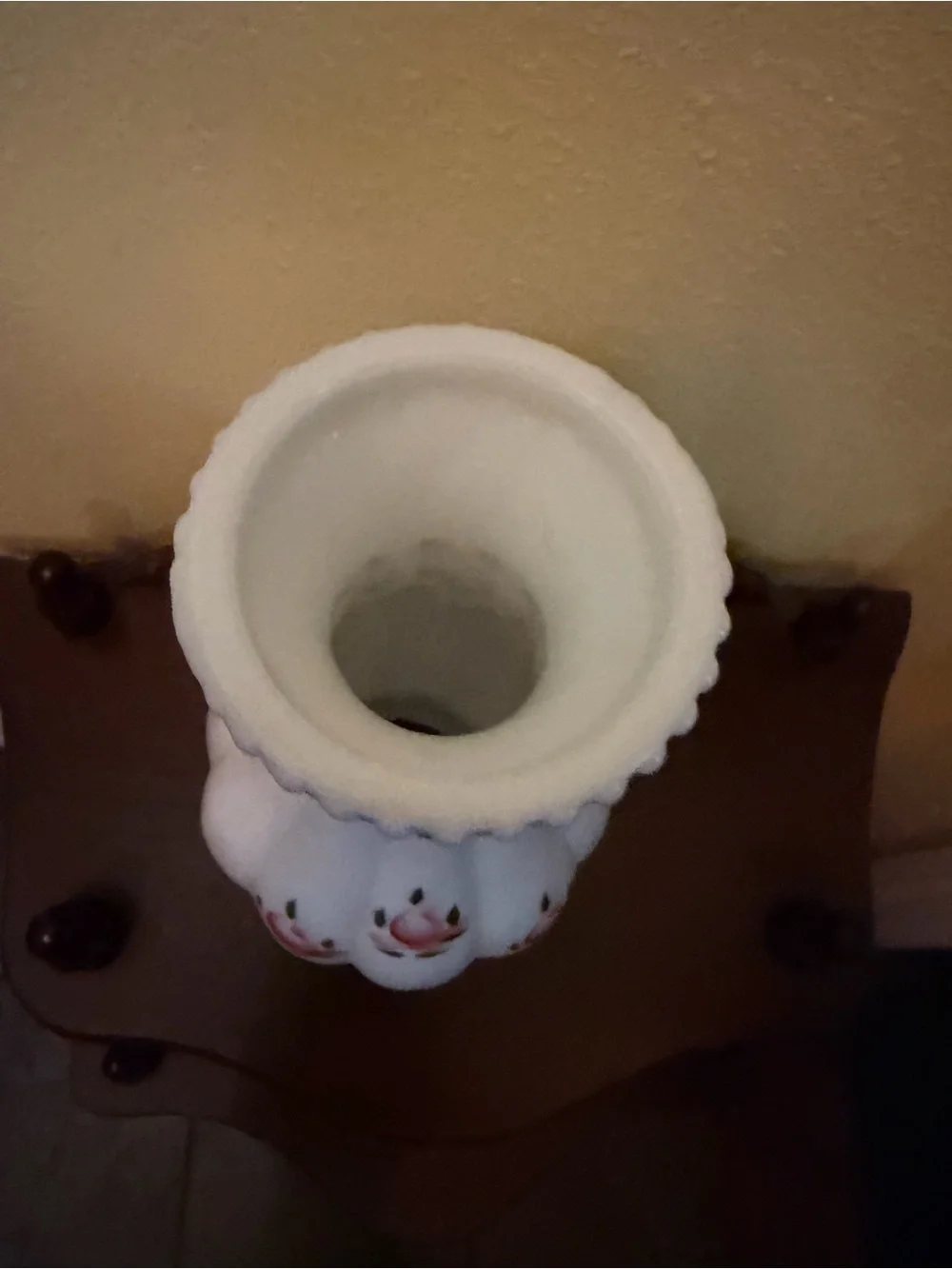Hand-Painted White Milk Glass Oil Lamp Chimney with Pink Rose Motif